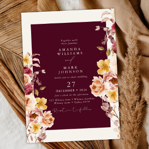 Invitation Romantique Profond Floral Élégant Mariage Bourguig