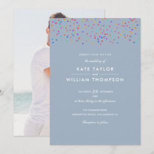 Invitation Romantique Rainbow Confetti Dusty Blue Photo Maria