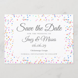 Invitation Romantique Rainbow Confetti Sauvez la date