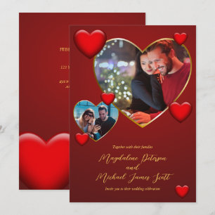 Invitation Romantique Red Heart Couple Photo Collage Mariage