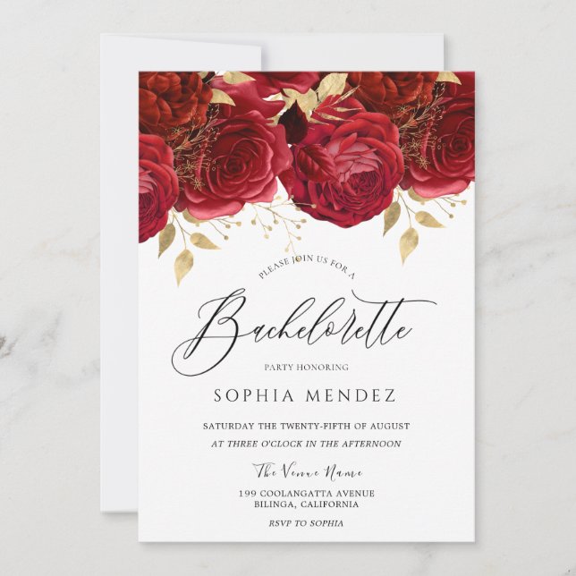 Invitation Romantique Red Roses Élégante Bachelorette Party (Devant)