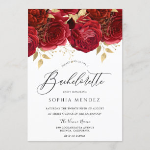 Invitation Romantique Red Roses Élégante Bachelorette Party