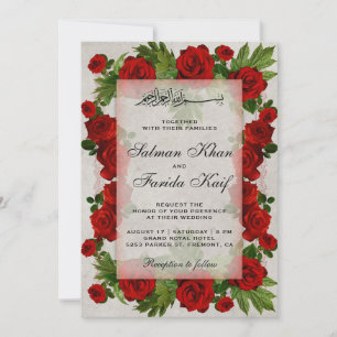 Invitation Romantique Red Roses Frame islamique musulman Mari