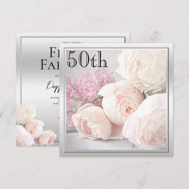 Invitation Romantique Rose 50e fête d'anniversaire (Devant / Derrière)