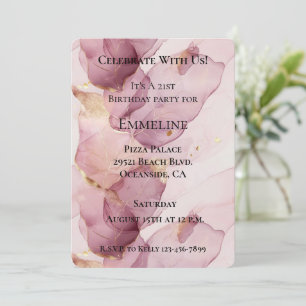 Invitation Romantique Rose Blush Pink Gold Leaf anniversaire