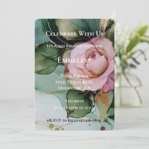 Invitation Romantique Rose Blush Rose or Floral Anniversaire