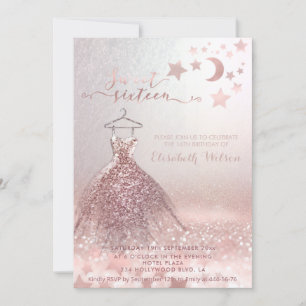 Invitation Romantique Rose d'or glitterie robe céleste Invita