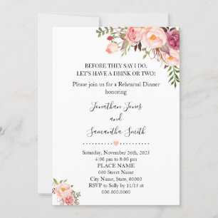 Invitation Romantique Rose Floral Boho Dîner de répétition ch