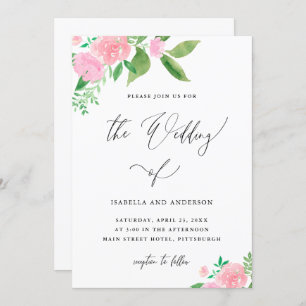 Invitation Romantique rose floral Bouquet Mariage de calligra