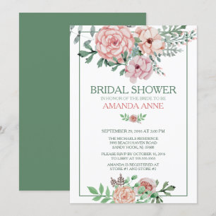 Invitation Romantique Rose Floral Douche nuptiale