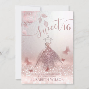 Invitation Romantique Rose or parties scintillant  ombre robe