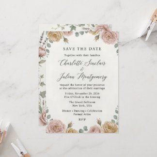 Invitation Romantique Rose Poussiéreuse Fleurs Aquarelle Enre