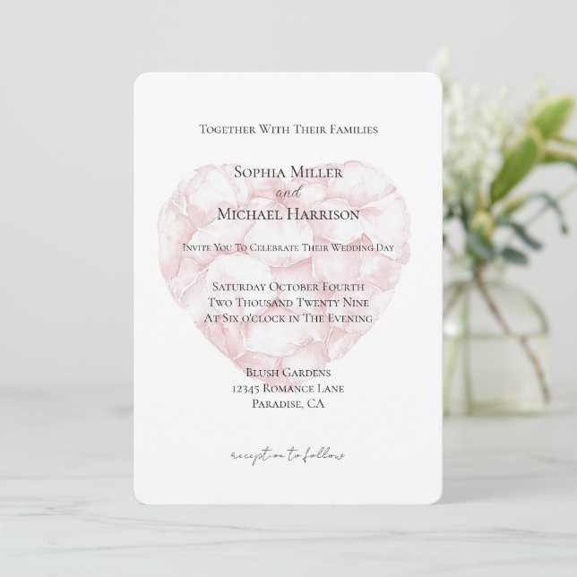 Invitation Romantique Rose rose rose rose pétales Mariage de  (Debout devant)
