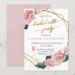 Invitation Romantique rose Roses Gold Vin Bachelorette