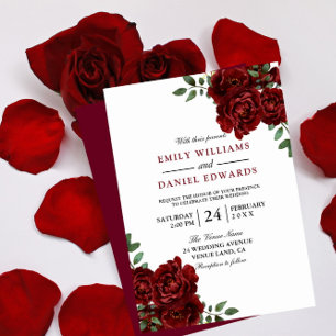 Invitation Romantique Rose rouge Bourgogne Élégant mariage