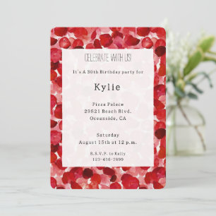 Invitation Romantique Rose Rouge Petals Floral Anniversaire