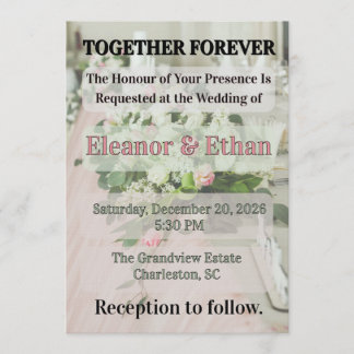 Invitation Romantique Rose Tulle et Guirlande Florale Table É