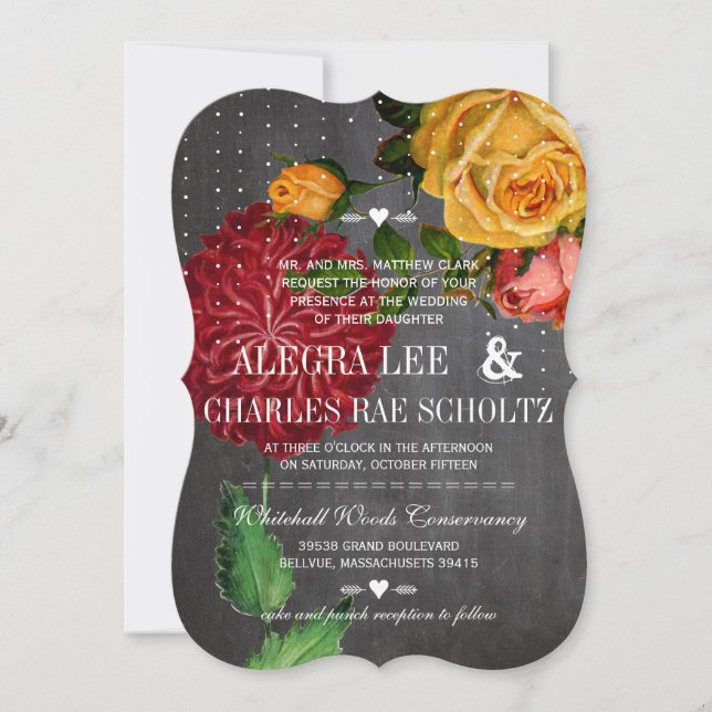 Invitation Romantique Russe Chalkboard Heirloom Roses (Devant)