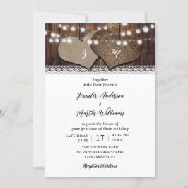 Invitation Romantique Rustique Bois Burlap et Mariage de dent