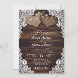 Invitation Romantique Rustique Bois Burlap et Mariage de dent