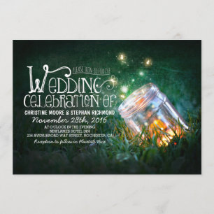Invitation Romantique rustique mason jarre & lucioles mariage
