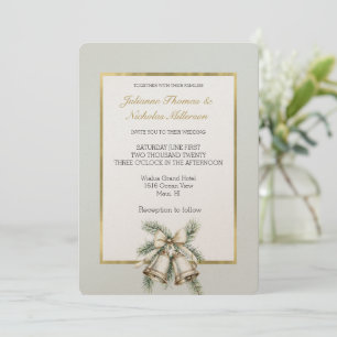 Invitation Romantique Rustique Vert Blanc Or Cloches Bow Mari