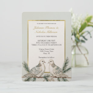 Invitation Romantique Rustique Vert Vert Oiseaux d'or Mariage
