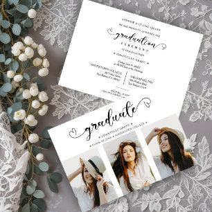 Invitation Romantique Script Collage 3 Photos Graduation