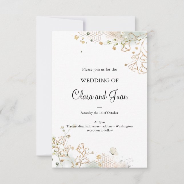 Invitation Romantique simple rose or floral (Devant)