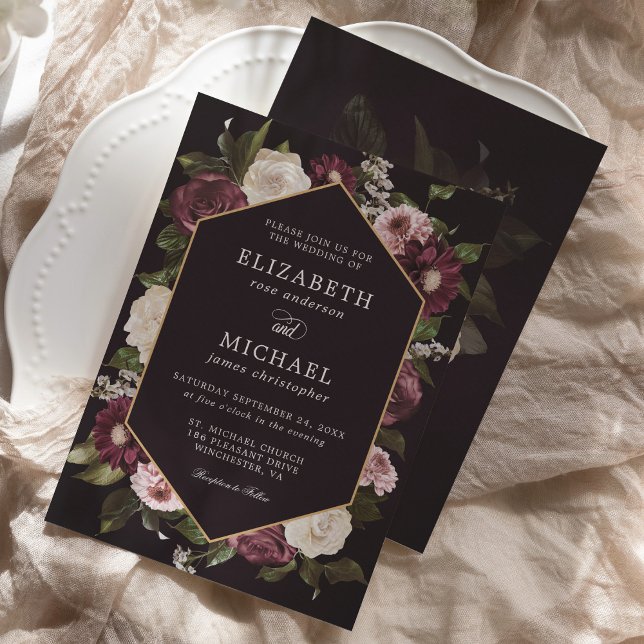Invitation Romantique sombre Moody Mariage floral (Créateur téléchargé)