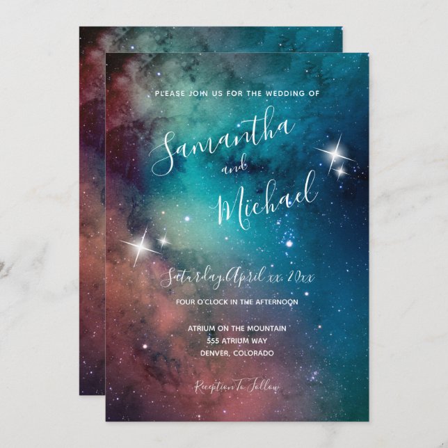 Invitation Romantique Star Lit Sky Mariage (Devant / Derrière)
