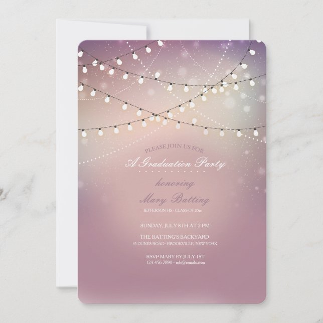 Invitation Romantique Strung Lumières Graduation Party Invita (Devant)