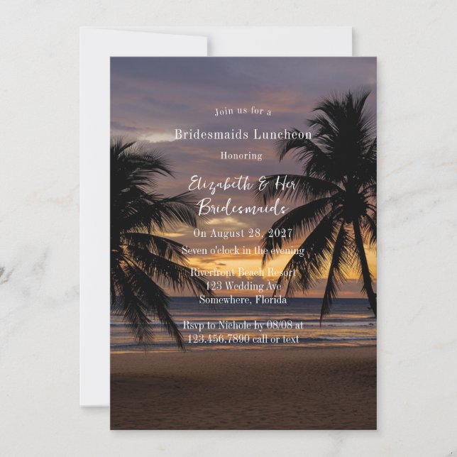 Invitation Romantique Sunset Beach Bridesmaitres Déjeuner (Devant)