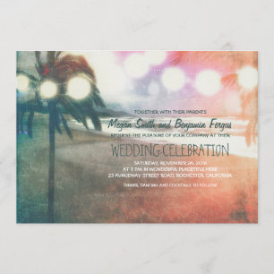 Invitation Romantique Sunset Beach Lanterns Mariage