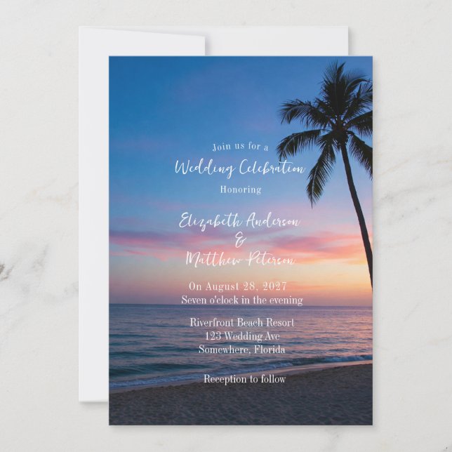 Invitation Romantique Sunset Beach Mariage Célébration (Devant)