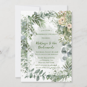 Invitation Romantique Vert Beige Peony Bridesmaitres Déjeuner