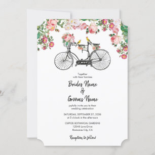 Invitation Romantique Vintage Vélo Fleurs & Oiseaux Mariage