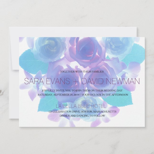 Invitation Romantique violet Aqua Blue Floral Mariage (Devant)