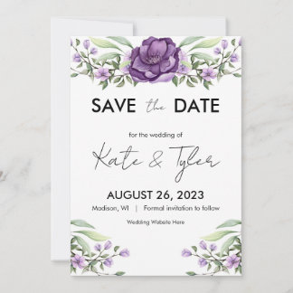Invitation Romantique violet Floral et verdure Enregistrer la
