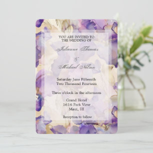 Invitation Romantique violet or Iris Mariage Floral