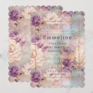 Invitation Romantique violet Turquoise Blush Floral