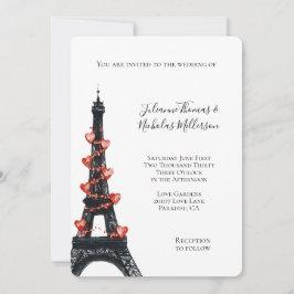 Invitation Romantique White Red Hearts Tour Eiffel Mariage