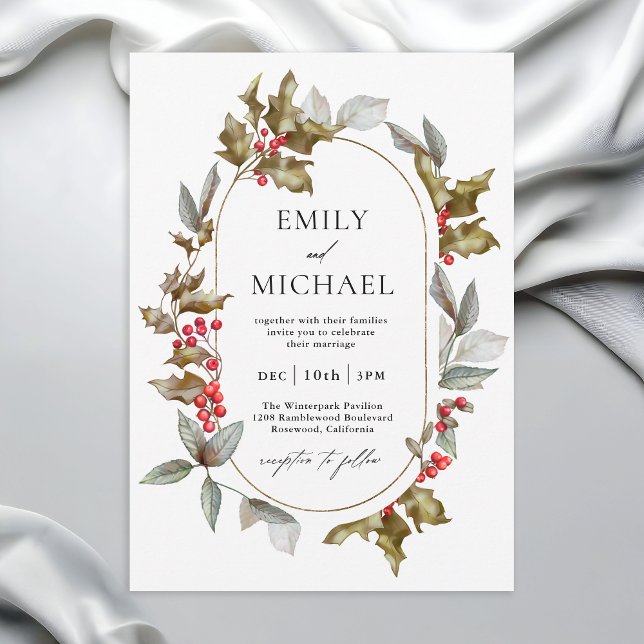 Invitation Romantique Winter Holly et Mariage botanique Berri (Available in both printed and instant download digital formats.)