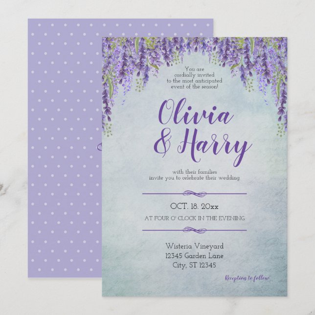 Invitation Romantique Wisteria Garden Mariage (Devant / Derrière)
