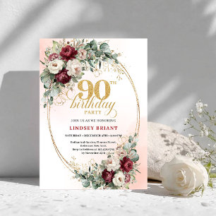 Invitation Romantiques Pivoines Marsala Eucalyptus 90e Annive