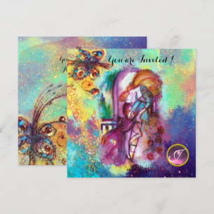 Invitation ROMEO ET JULIET Floral Blue Gold Étincelles