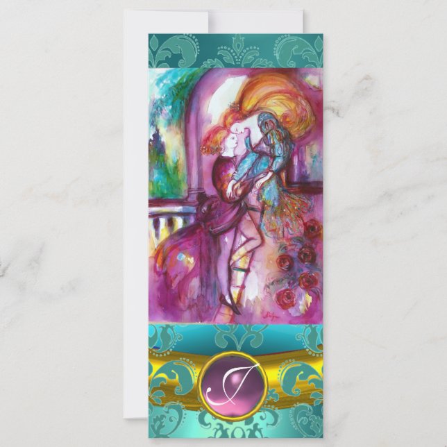 Invitation ROMEO ET JULIET rose Aqua Bleu, Turquoise Damas Fl (Devant)