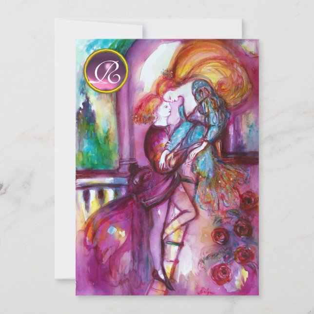 Invitation ROMEO ET JULIET rose Aqua Bleu, Turquoise Damas Fl (Devant)