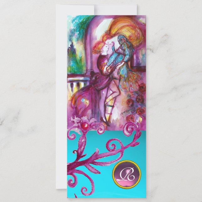 Invitation ROMEO ET JULIET /Turquoise Fils de Damas roses (Devant)
