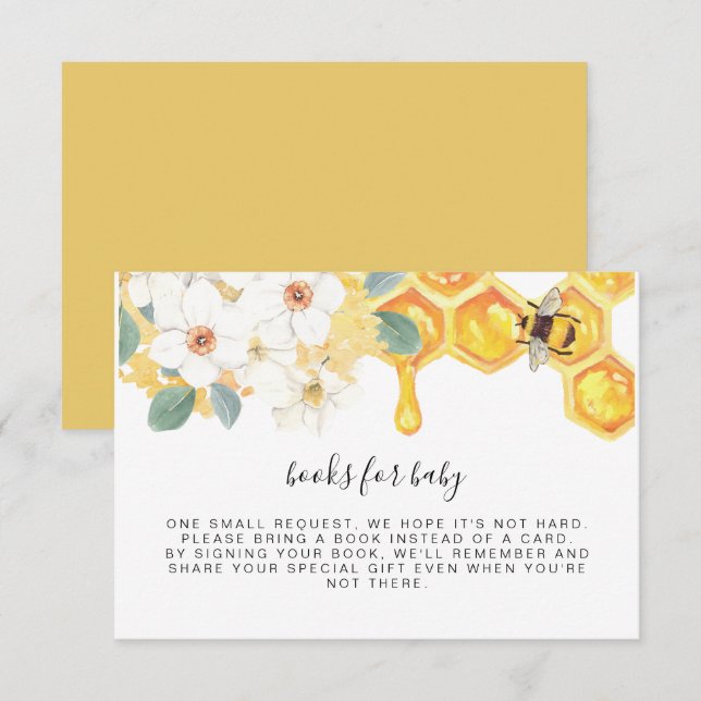 Invitation ROMY Floral Honey Bee Books for Baby Insert (Devant / Derrière)